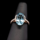 Custom 14K Yellow Gold Half Bezel Set Oval Aquamarine Ring With Diamond Accents