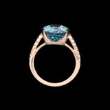 Custom 14K Yellow Gold Half Bezel Set Oval Aquamarine Ring With Diamond Accents