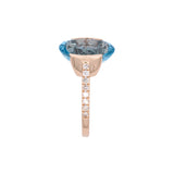 Custom 14K Yellow Gold Half Bezel Set Oval Aquamarine Ring With Diamond Accents