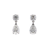 Custom 18K White Gold Pear Shape And Round Brilliant Cut Diamond Drop Earrings