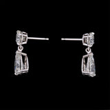 Custom 18K White Gold Pear Shape And Round Brilliant Cut Diamond Drop Earrings