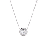 Custom Platinum Solitaire Diamond Necklace With Chanel Set Diamond Halo, 20 Inches