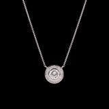Custom Platinum Solitaire Diamond Necklace With Chanel Set Diamond Halo, 20 Inches
