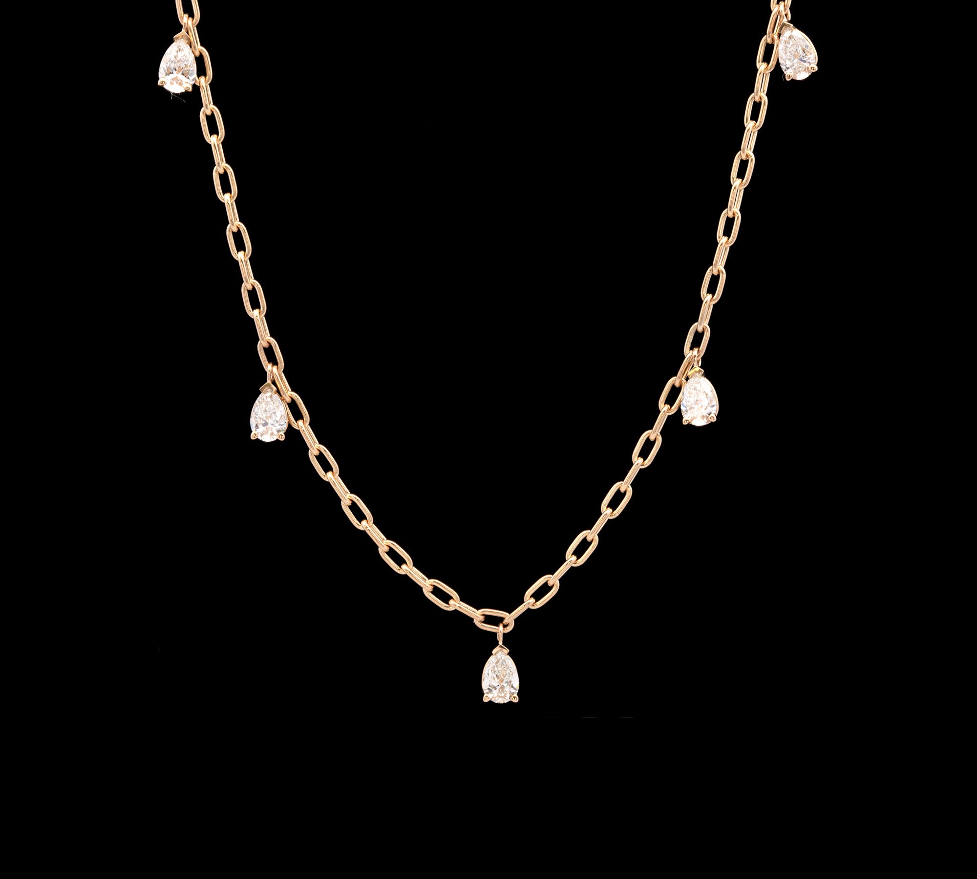 Custom 18K Yellow Gold Seven Pear Shape Diamond Station Necklace, 17 Inches