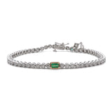 Custom 18K White And Yellow Gold Bezel Set Emerald And Diamond Line Bracelet, 7.25 Inches