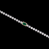 Custom 18K White And Yellow Gold Bezel Set Emerald And Diamond Line Bracelet, 7.25 Inches