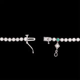 Custom 18K White And Yellow Gold Bezel Set Emerald And Diamond Line Bracelet, 7.25 Inches