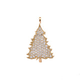 Custom 18K Yellow Gold Diamond Christmas Tree Pin With Hinged Bail