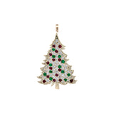 Custom 14K Green Gold Emerald, Ruby And Diamond Christmas Tree Pin With Hinged Bail.