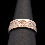 Custom 14K Yellow Gold Flat Edge 8mm Diamond Mountain Band With Hammer Finished Mountains
