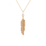 Custom 18K Yellow Gold Pear Shape Emerald And Diamond Feather Pendant With 18 Inch Chain