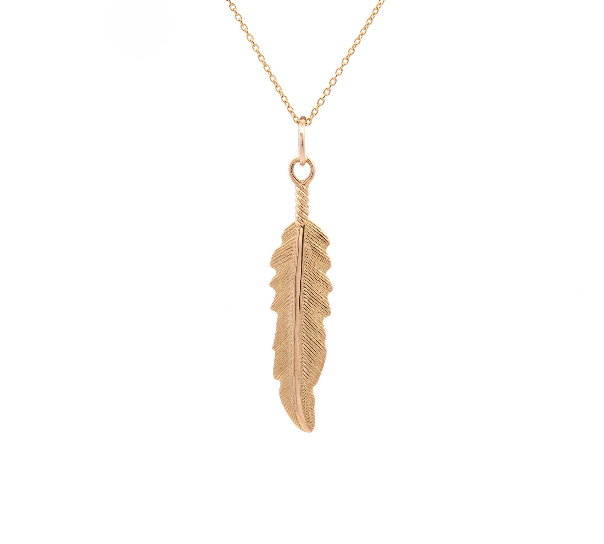 Custom 18K Yellow Gold Pear Shape Emerald And Diamond Feather Pendant With 18 Inch Chain