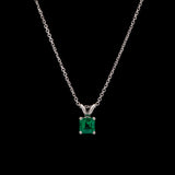 Custom 18K White Gold Square Emerald Pendant With 18 Inch Chain