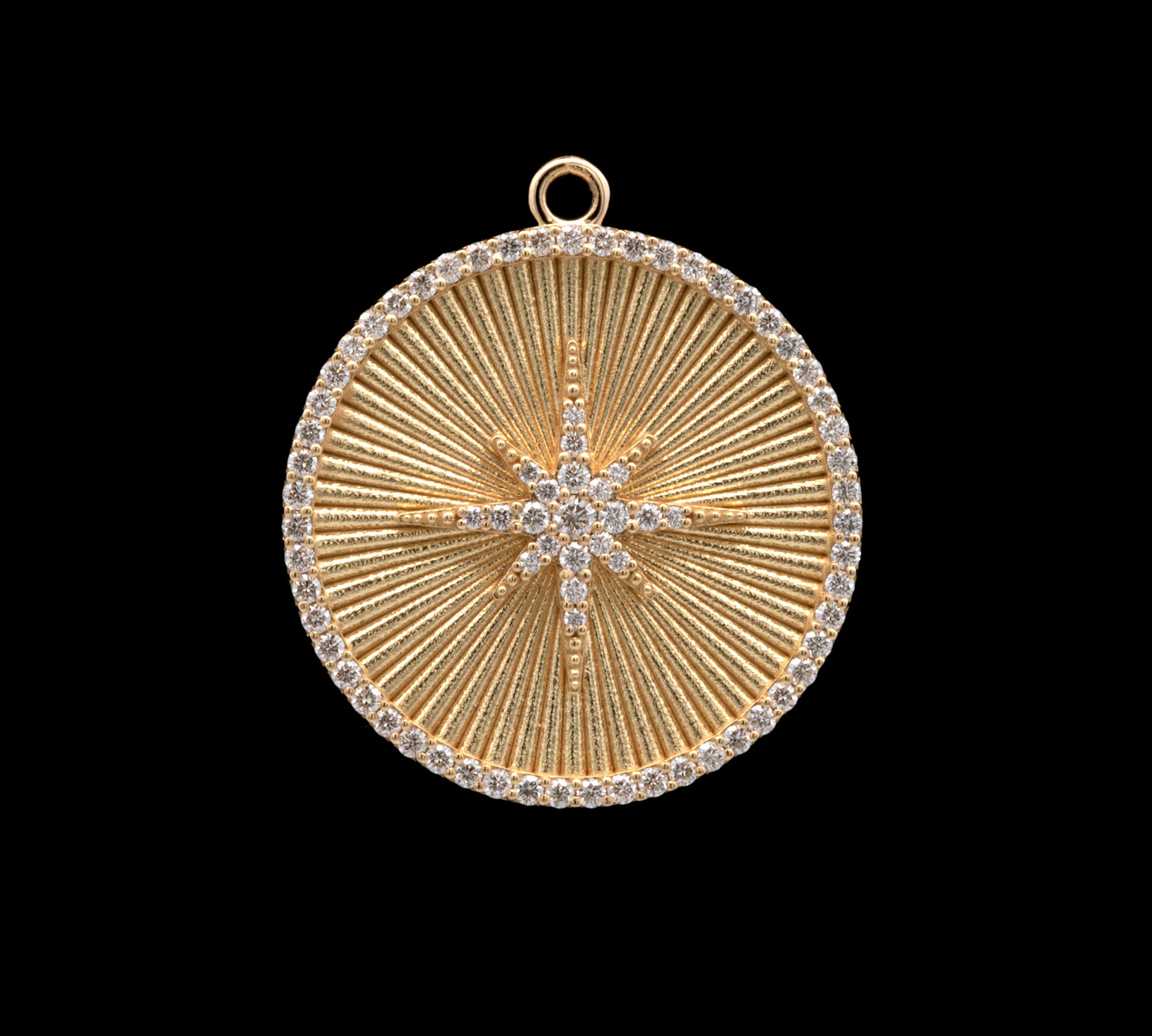 Custom 18K Yellow Gold Diamond Sunburst Disc Charm