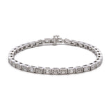 Custom 18K White Gold Bezel Set Emerald Cut Diamond Line Bracelet, 7.25 Inches