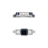 Custom Platinum Bezel Set Sapphire And Diamond Engagement Ring With Matching Wedding Band
