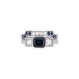 Custom Platinum Bezel Set Sapphire And Diamond Engagement Ring With Matching Wedding Band
