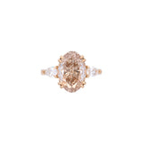Custom 18K Yellow Gold Double Eagle Prong Oval Fancy Medium Brown Diamond Ring With Pear Cut Accents
