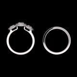 Custom Platinum Bezel Set Three Stone Engagement Ring With Diamond Halos And Matching Eternity Band