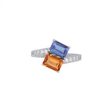 Custom Platinum Tanzanite and Citrine Toi Et Moi Ring With Diamond Shank