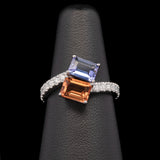 Custom Platinum Tanzanite and Citrine Toi Et Moi Ring With Diamond Shank