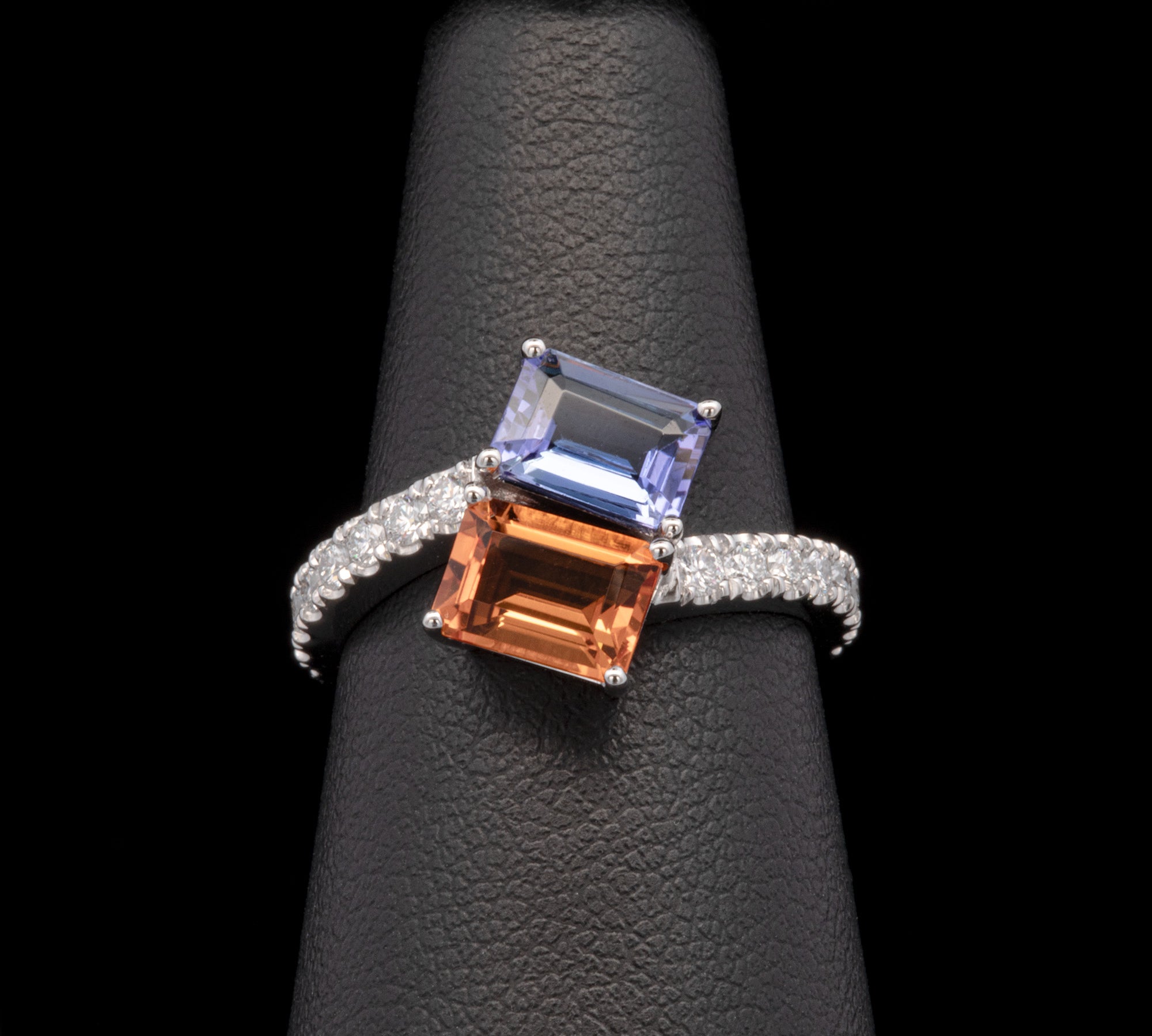 Custom Platinum Tanzanite and Citrine Toi Et Moi Ring With Diamond Shank