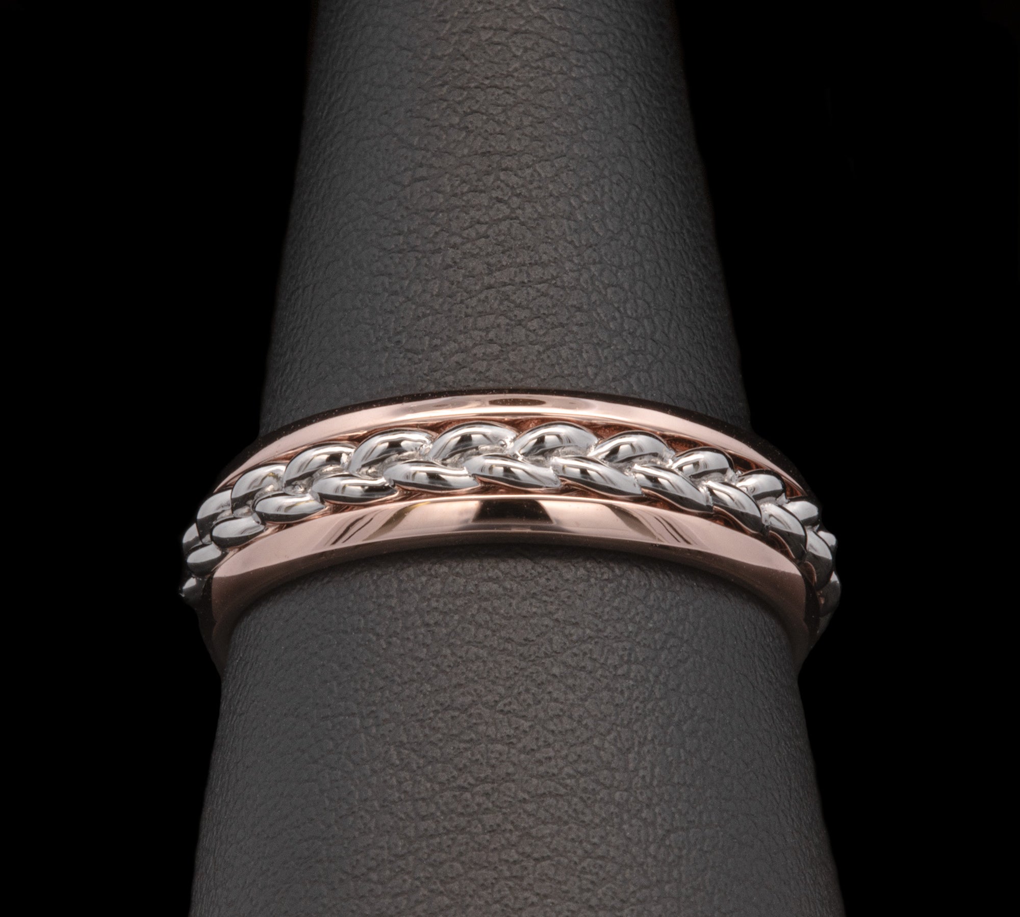 Custom 14K 6mm Rose Gold Band With Platinum Twisted Insert