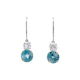 Custom 14K White Gold Blue Zircon And Diamond Drop Earrings With Lever Backs