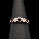 Custom 14K Yellow Gold Ruby And Diamond Bezel Set Five-Stone Ring