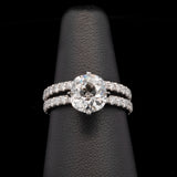 Custom Platinum Compass Set Old Mine Cut Diamond Engagement Ring With Matching Diamond Eternity Band