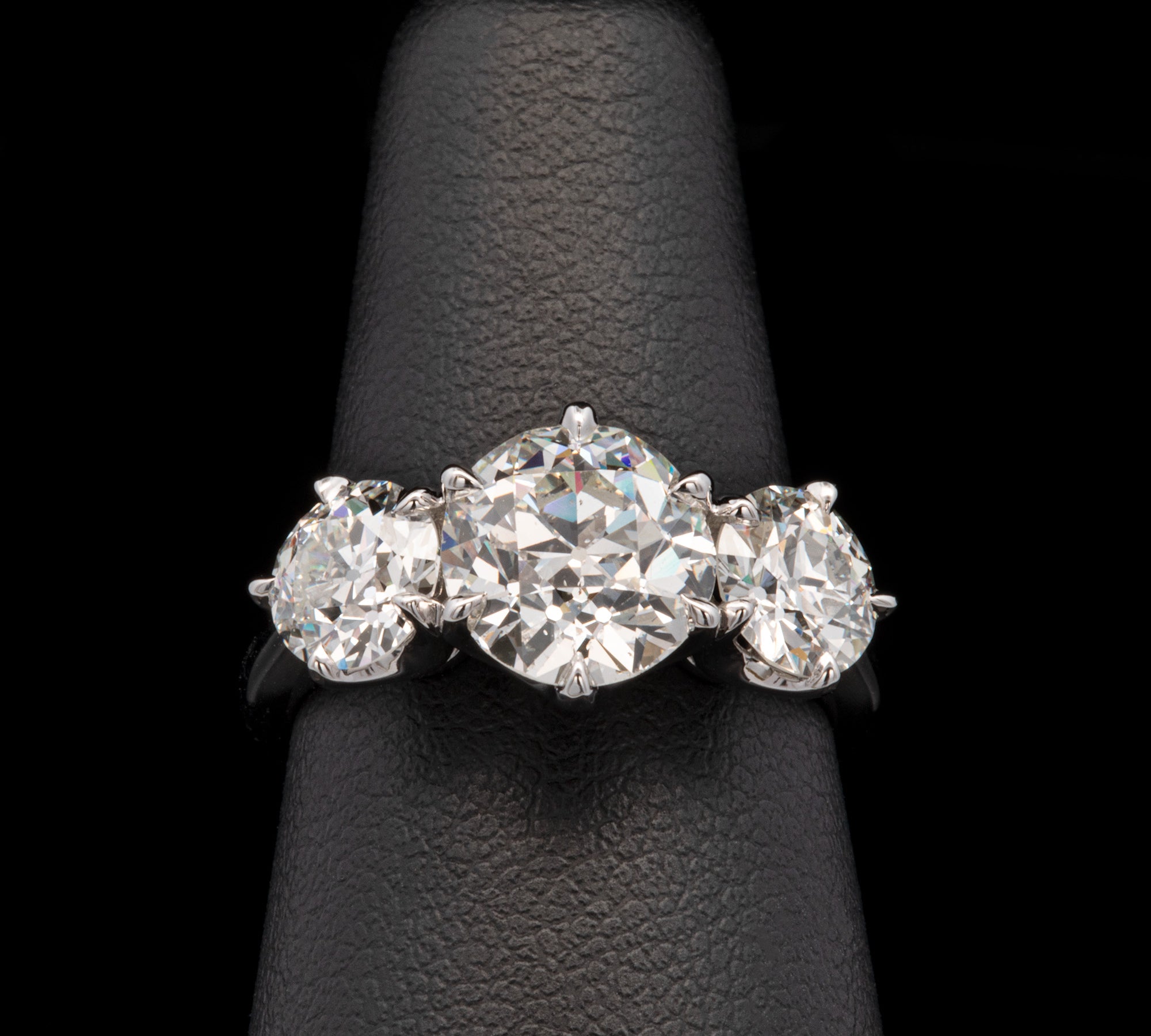 Custom Platinum Three Old European Cut Diamond Ring