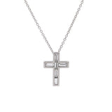 Custom Channel Set Baguette Diamond Cross Pendant With 17 Inch Chain