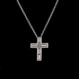 Custom Channel Set Baguette Diamond Cross Pendant With 17 Inch Chain