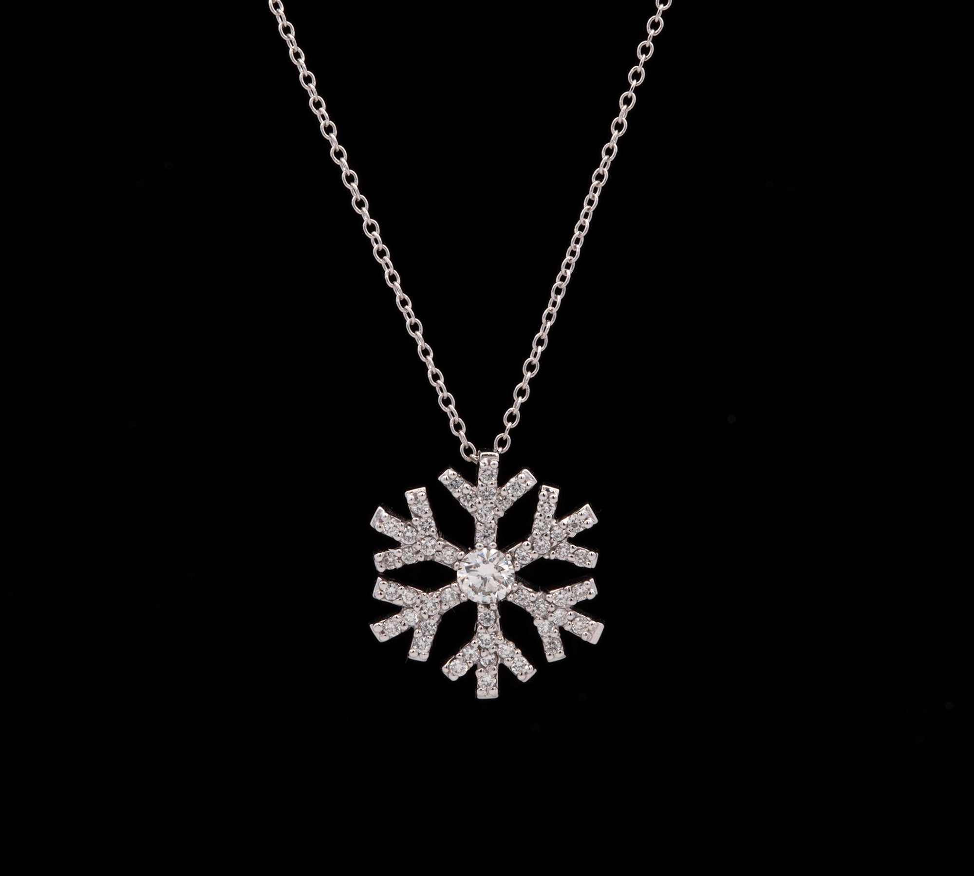 Custom Middlesex Diamond Snowflake Pendant With 18 Inch Chain, 14K White Gold