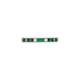 Custom 14K White Gold Channel Set Diamond And Baguette Cut Green Tsavorite Garnet Eternity Band With Milgrain Edge