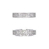 Custom Platinum Radiant And Princess Cut Diamond Ring With Geometric Pattern Diamond Band