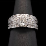 Custom Platinum Radiant And Princess Cut Diamond Ring With Geometric Pattern Diamond Band