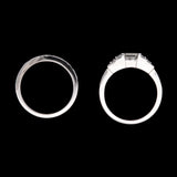 Custom Platinum Radiant And Princess Cut Diamond Ring With Geometric Pattern Diamond Band