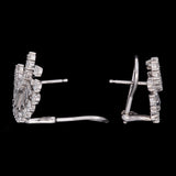 Custom 18K White Gold Tapered Baguette And Round Diamond Fan Earrings With Post And Omega Backs