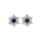 Custom 18K White Gold Sapphire And Diamond Star Earrings With Post And Omega Backs