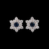 Custom 18K White Gold Sapphire And Diamond Star Earrings With Post And Omega Backs