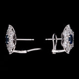 Custom 18K White Gold Sapphire And Diamond Star Earrings With Post And Omega Backs