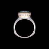 Custom Platinum And 18K Yellow Gold Blue Zircon And Hidden Diamond Halo Ring