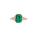 Custom 18K Yellow Gold Bezel Set Brazilian Emerald Cut Emerald Engagement Ring