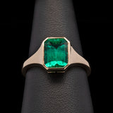 Custom 18K Yellow Gold Bezel Set Brazilian Emerald Cut Emerald Engagement Ring