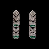 Custom 18K Yellow Gold Art Deco Style Diamond And Emerald Drop Earrings With Square Cut Diamond Tops