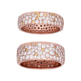 Custom 18K Rose Gold Matching Pave Diamond Eternity Wedding Bands With Fancy Yellow Diamonds