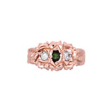 Custom 18K Rose Gold Green Tourmaline And Diamond Ring With Gardenia Flowers And Leaves