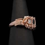 Custom 18K Rose Gold Green Tourmaline And Diamond Ring With Gardenia Flowers And Leaves