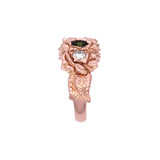 Custom 18K Rose Gold Green Tourmaline And Diamond Ring With Gardenia Flowers And Leaves